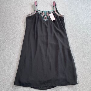 Joy Joy Embroidered Mini Dress Womens Size Small Black Western Boho Shift New